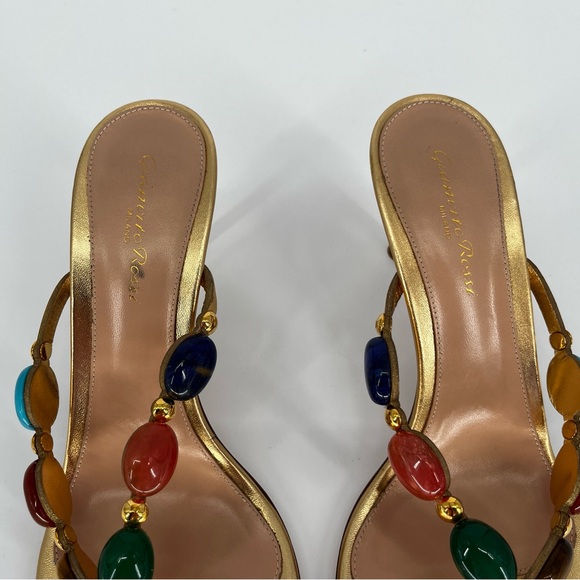 Gianvito Rossi Shanti Thong 70 Sandals Gold Jeweled Size 9 - Picture 7 of 14